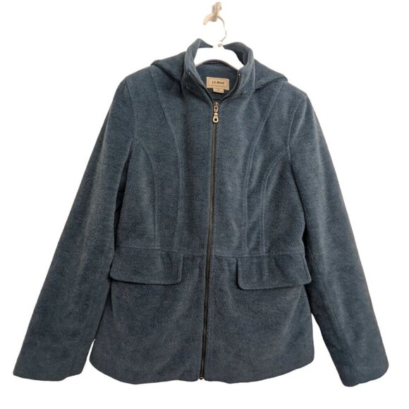 LL Bean Women's Blue Wool Blend Jacket Hooded Full Zip Size Small REG - Picture 1 of 8